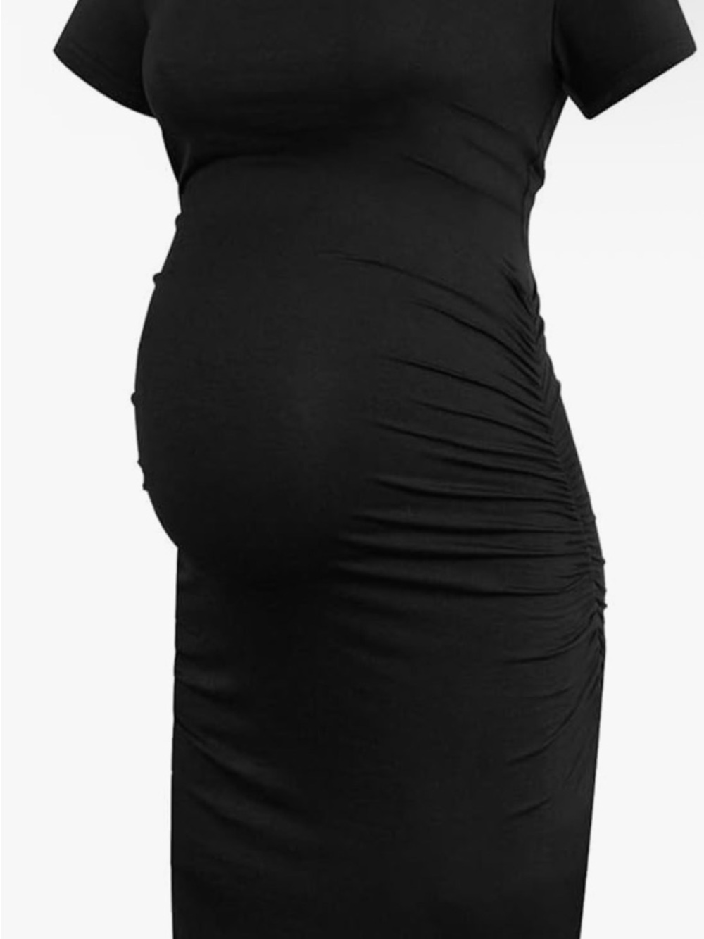 Black Ruched Maternity Midi Dress